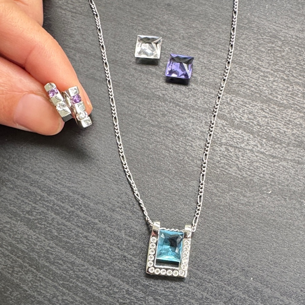 Swarovski Silver Necklace with interchangeable crystals and beautiful earrings.